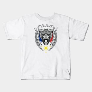 Tribal line Art Tiger / Baybayin word Mandirigma (Warrior) Kids T-Shirt